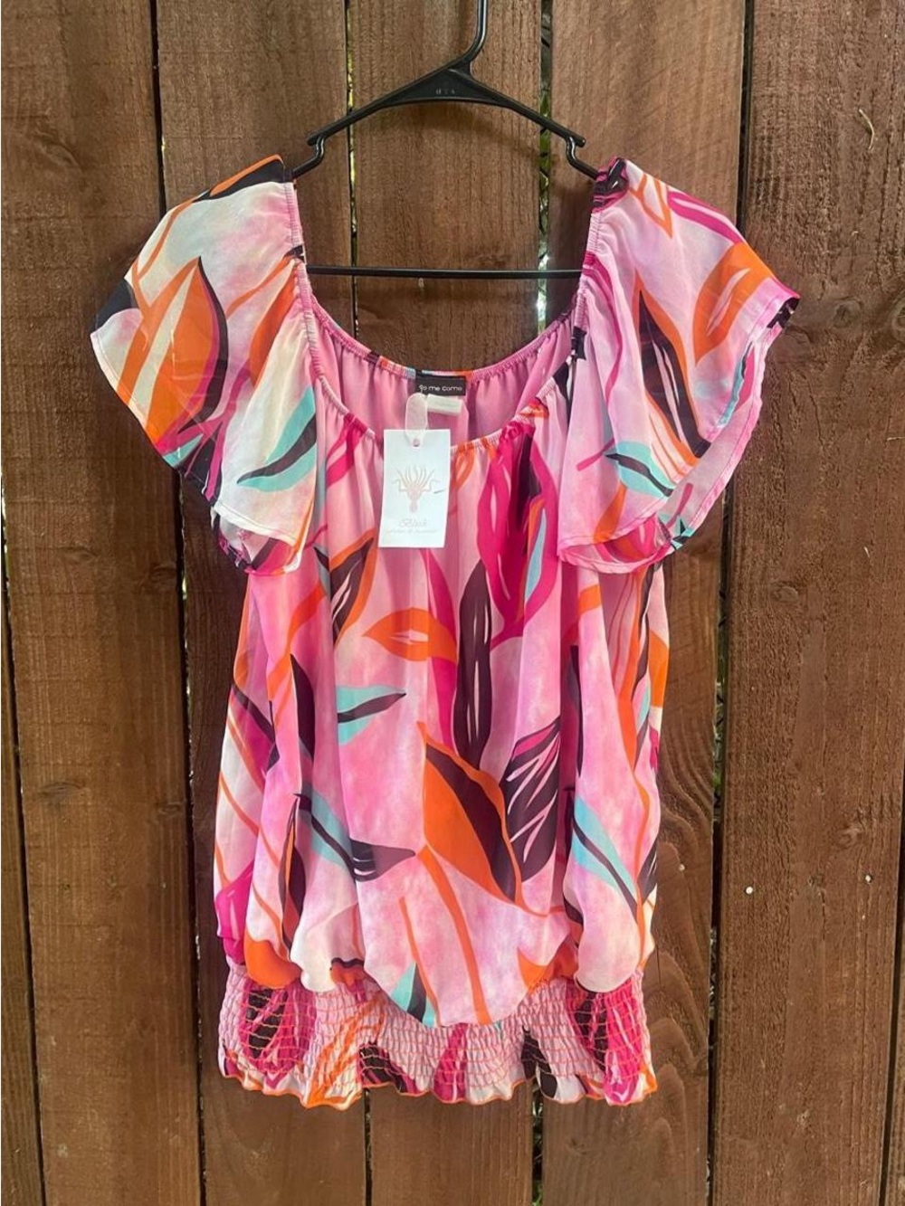 Co-me Como Y2k Girly Coquette Mesh Beachy Top w Smocked Hem Sz M
